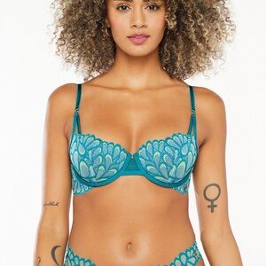 Savage X Fenty Not Sorry Lightly Lined Teal & Green Lace Balconette Bra 36D